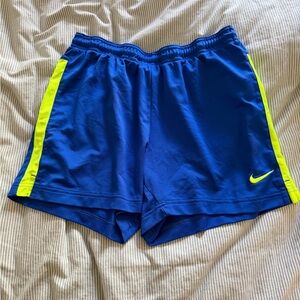 Nike Blue and Neon Yellow Athletic Shorts